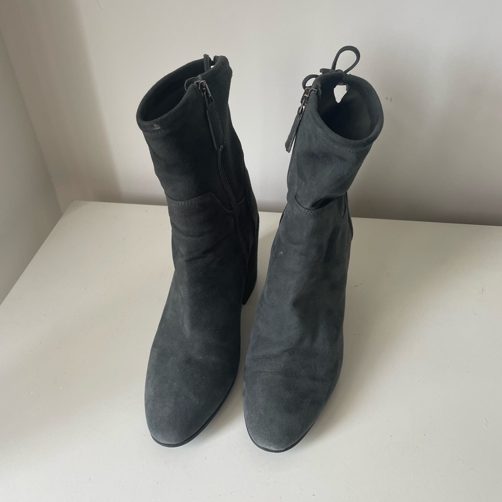 Aquatalia Grey Suede Tie Back Ankle Booties